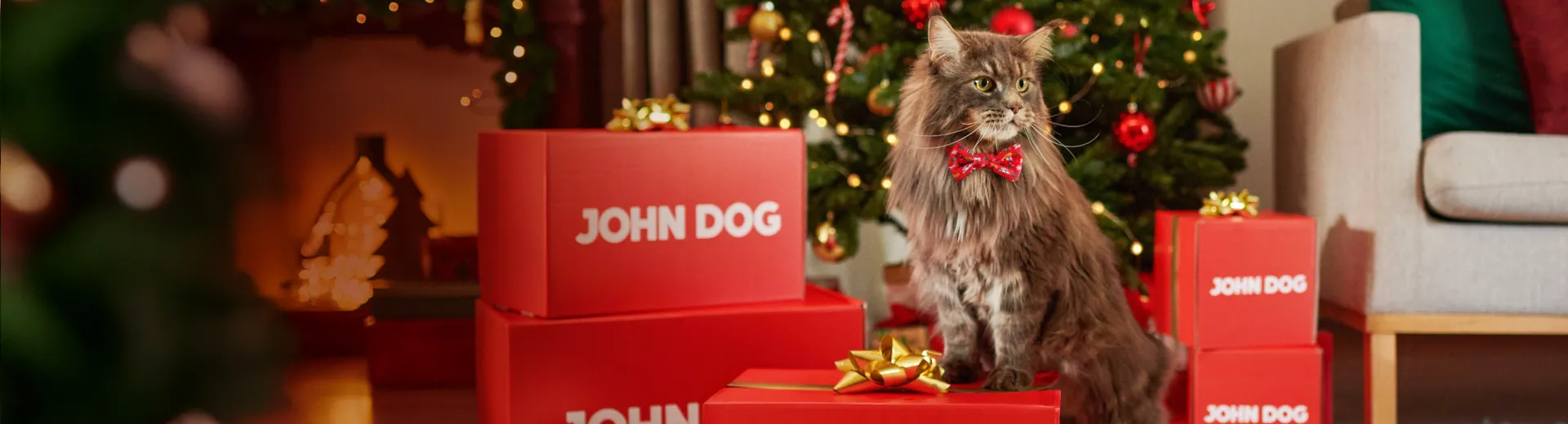 Weihnachtsbanner John Dog mit Katze
