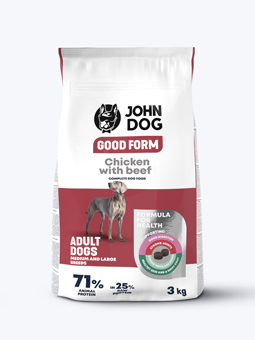 Trockenfutter für Hunde mittlerer und großer Rassen mit Huhn und Rind aus der John Dog Good Form Linie 3kg Beutel