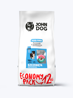 Packung Trockenfutter für Welpen, Huhn und Rind 12 kg John Dog Good Form.