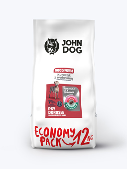 Trockenfutter für mittlere und große Rassen John Dog Good Form. Huhn mit Rindfleisch 12kg