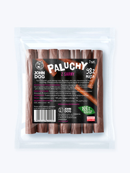 Hundeprodukt Rogensticks natürlicher Fleischsnack Marke John Dog Vorderansicht der Packung mit 7 Stück