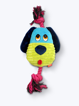 Ein Hundespielzeug in Form eines Hundekopfes, das mit einer starken Schnur versehen ist und dein Tier zum Ziehen und Zerren anregt.