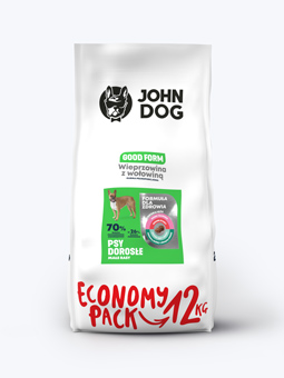 Großes Sparpack 12 kg John Dog Good Form Hundefutter mit Schweine- und Rindfleisch für kleine Rassen.