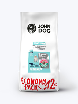 Großes Sparpack 12 kg John Dog Good Form Schweine- und Rindfleisch Welpenfutter.
