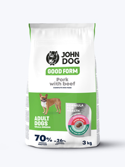 Schweine- und Rindfleisch 3k für kleine Rassen aus dem John Dog Good Form Sortiment.