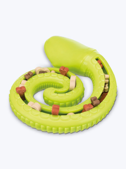 Schlangenspielzeug mit Leckerlis für Hunde in grün von Trixie.