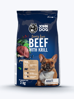 Rindfleischtrockenfutter mit Krill für kleine und mittlere Rassen aus der Berry Line.