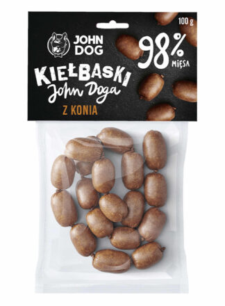 Getrocknete Hundeleckerlis. Pferdewürste. Packung mit 100g.