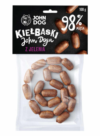 Getrocknete Hundeleckerlis. Hirsch-Würstchen. Packung mit 100g.