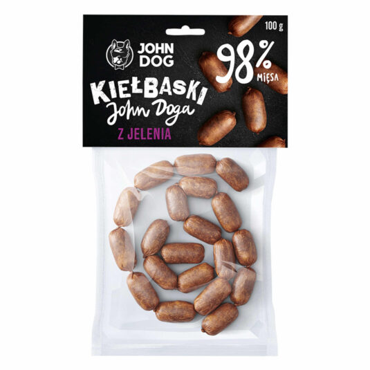 Getrocknete Hundeleckerlis. Hirsch-Würstchen. Packung mit 100g.