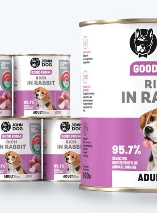 John Dog Good Form Nassfutter für Hunde mit Kaninchen, 6x800g Dosen