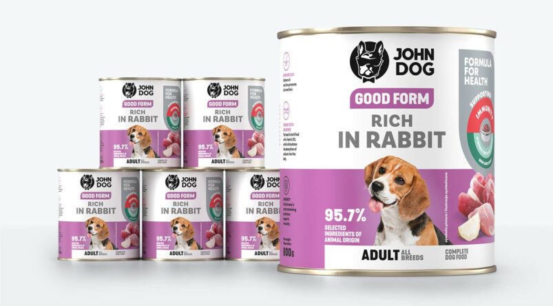 John Dog Good Form Nassfutter für Hunde mit Kaninchen, 6x800g Dosen