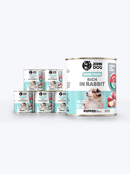 John Dog Good Form Nassfutter für Welpen mit Kaninchen, 6x800g Dosen-Set.