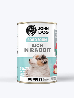 John Dog Good Form Nassfutter für Welpen mit Kaninchen, 400g Dose
