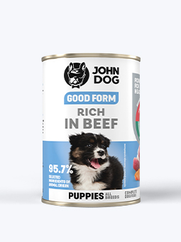 John Dog Good Form Nassfutter für Welpen mit Rindfleisch, 400 g Dose.