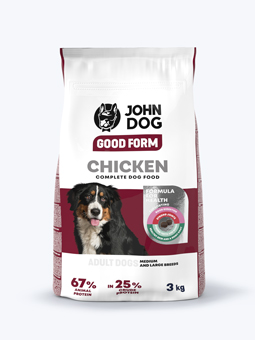 Trockenfutter mit Huhn für ausgewachsene Hunde, 3kg, von John Dog.