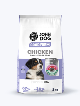 Trockenfutter mit Huhn für Welpen, 3kg Beutel, Marke John Dog.