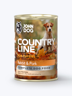 Welpennassfutter Kaninchen und Schweinefleisch 400g aus der John Dog Country Line.