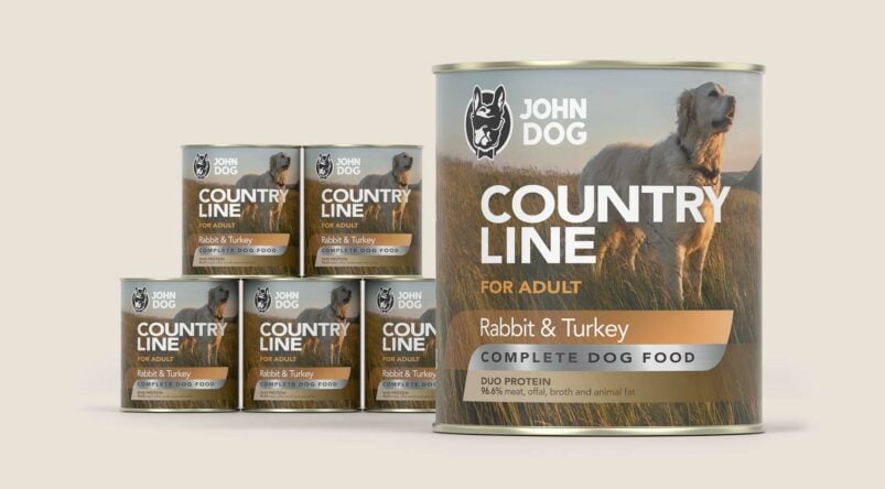 John Dog Country Line Nassfutter für Hunde Kaninchen Truthahn, 6x800g Set
