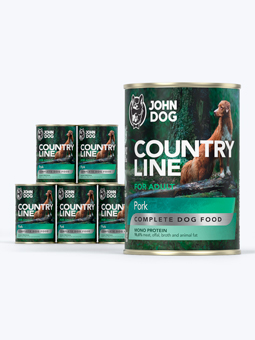 John Dog Country Line Nassfutter für Hunde mit Schweinefleisch, 6x400g Set