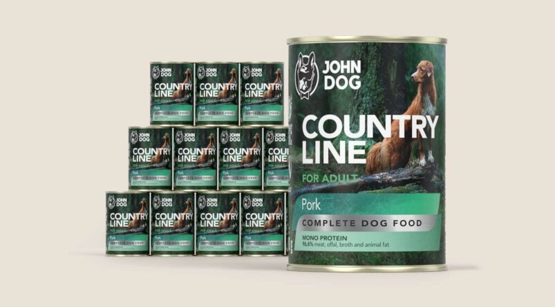 John Dog Country Line Nassfutter für Hunde mit Schweinefleisch, 12x400g Set