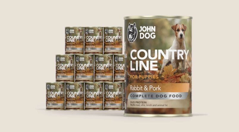 John Dog Country Line Kaninchen und Schweinefleisch Nassfutter für Welpen, 12x400g Set