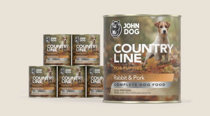 John Dog Country Line Kaninchen und Schweinefleisch Nassfutter für Welpen, 6x800g Set