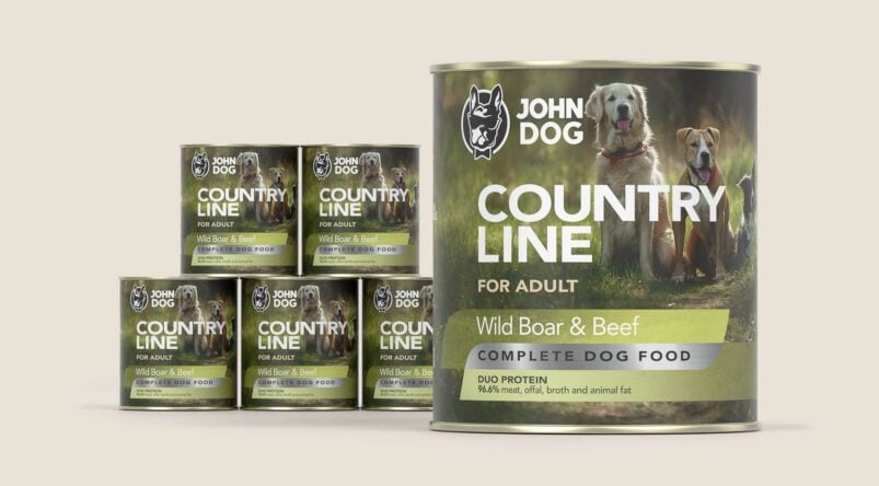 John Dog Country Line Rind und Wildschwein Nassfutter für Hunde, 6x800g Set