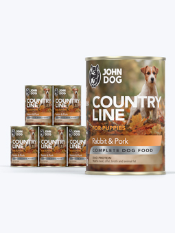 John Dog Country Line Kaninchen und Schweinefleisch Nassfutter für Welpen, 6x400g Set