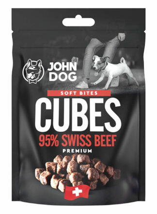 Packung John Hundeleckerlis mit Schweizer Rindfleischwürfeln. Gewicht 2x60 g.
