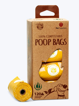 Packung gelbe 8x15 Rollsäcke, kompostierbare Maisstärkesäcke.