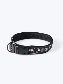 Schnallenverstärktes Mesh-Hundehalsband für starke Hunde, John Dog, mit Black Comics-Aufdruck.