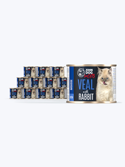 John Dog für Katzen Nassfutter Kit Mousse mit Kalbfleisch und Kaninchen, 12x200g Dosen