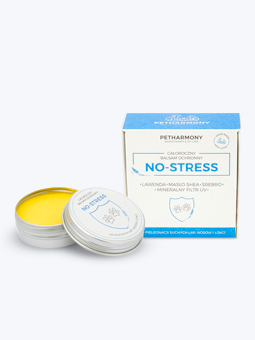 Ganzjähriger Haustier-Schutzbalsam für trockene Pfoten, Nase und Ellenbogen No Stress von Pet Harmony, Verpackung