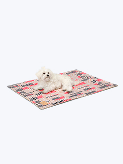 Decke aus der Paris-Kollektion von John Dog für den Hund, auf der ein Malteser liegt.