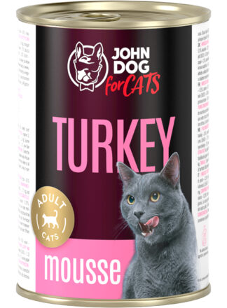 Monoprotein Nassfutter für Katzen Pute 12x400g Mousse John Dog for Cats