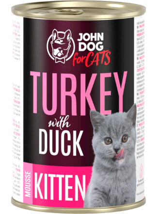 Nassfutter für Kätzchen Pute und Ente 12x400g Mousse John Dog for Cats