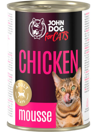 Monoprotein Nassfutter für Katzen Huhn 12x400g Mousse John Dog for Cats