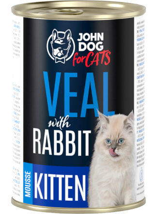 Nassfutter für Kätzchen Kalb und Kaninchen Mousse 12x400g John Dog for Cats