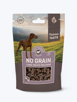 Natürliches, getreidefreies Hundeleckerli mit Lammfleischwürfeln von Natures Taste, Verpackung