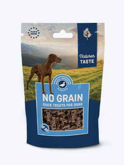 Natürliche, getreidefreie Entenwürfel für Hunde von Natures Taste, Verpackung