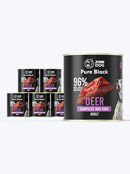 John Dog Pure Black stag Nassfutter für ausgewachsene Hunde, 6x800g Set