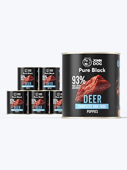 John Dog Pure Black Deer Nassfutter für Welpen, 6x800g Set