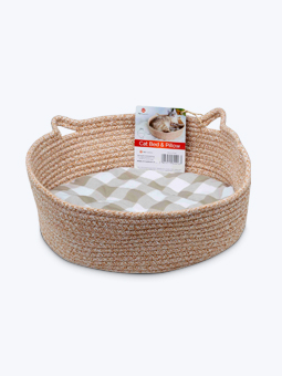 Rundes Katzenbett mit kariertem Kissen von John Dog für Katzen