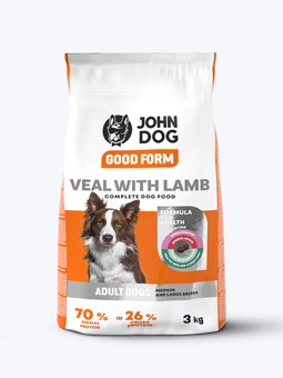 John Dog Good Form Hundetrockenfutter für große und mittelgroße Rassen Lamm und Kalbfleisch, 3kg Beutel