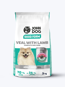 John Dog Good Form Lamm- und Kalbfleisch Trockenfutter für kleine Rassen, 3 kg Beutel