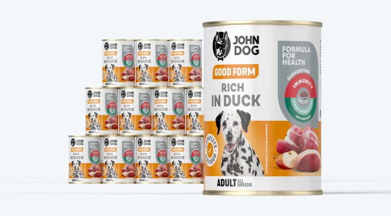 John Dog Good Form Nassfutter für Hunde mit Ente, 12x400g Dosen-Set