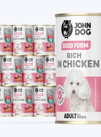 John Dog Good Form Nassfutter für Hunde mit Huhn, 12x400g Dosen-Set
