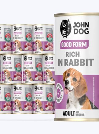 John Dog Good Form Nassfutter für Hunde mit Kaninchen, 12x400g Dosen-Set
