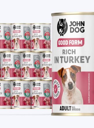 John Dog Good Form Nassfutter für Hunde mit Truthahn, 12x400g Dosen-Set
